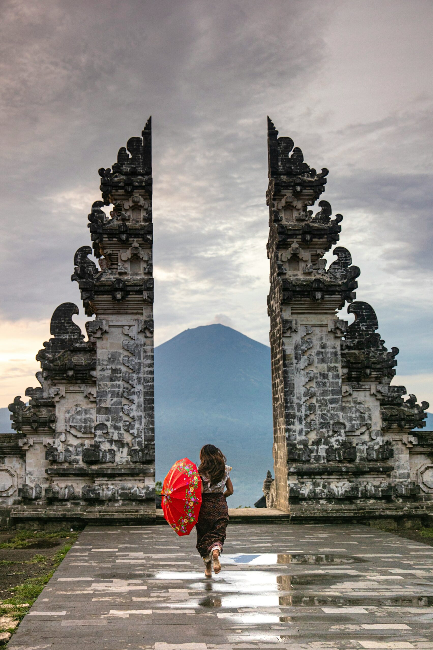 Lempuyang Temple Gate in East Bali with Mount Agung view
